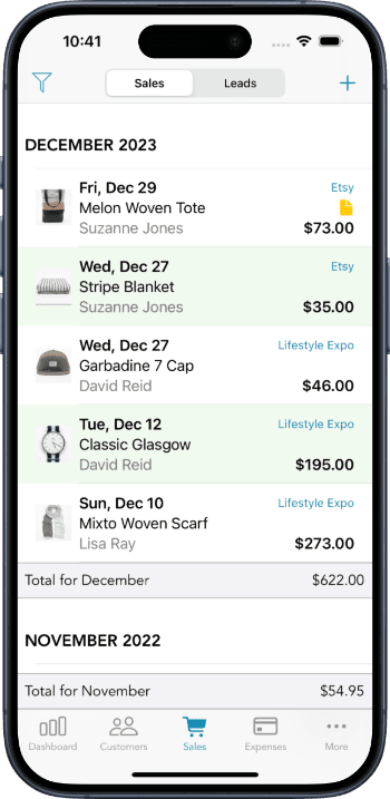 Sales Tracking app screenshot