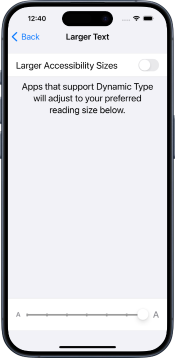 Larger text sizes screenshot