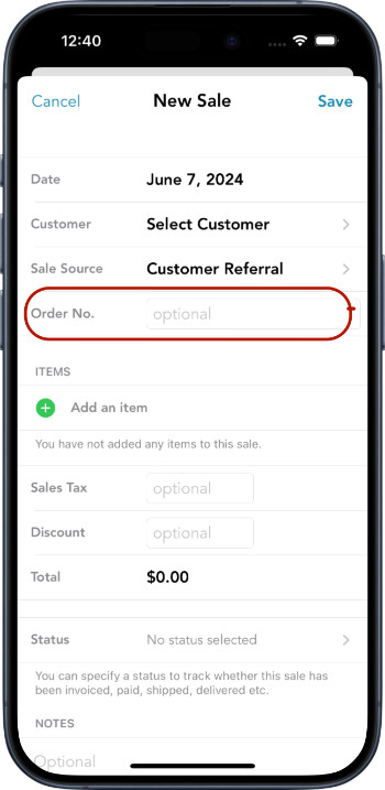 Order number screenshot